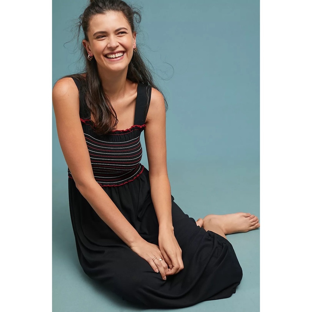 Anthropologie Saturday Sunday Catherine Black Smocked Tank Maxi Dress